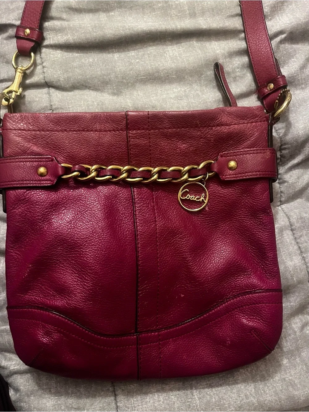 Coach Fuchsia Leather Shoulder Bag with Gold Hardware
